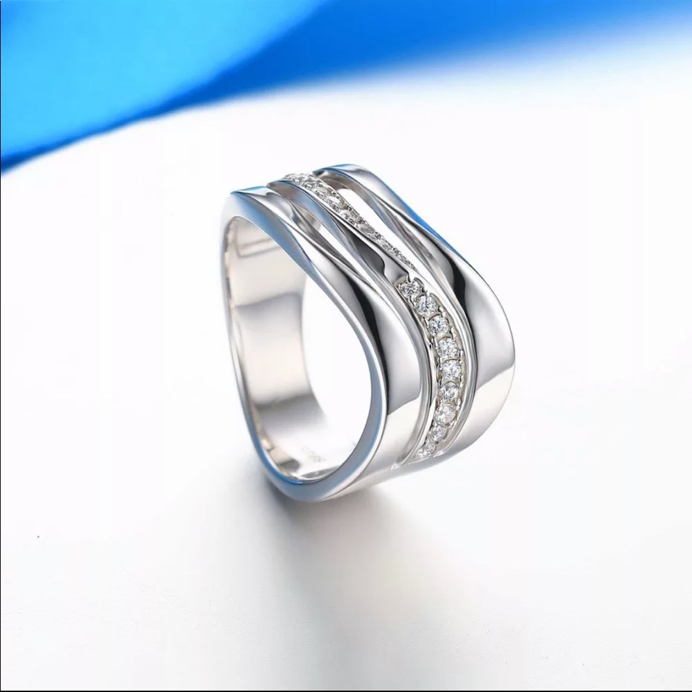 New 925 Silver Three Layer Diamond Engagement Ring - Picture 5 of 6